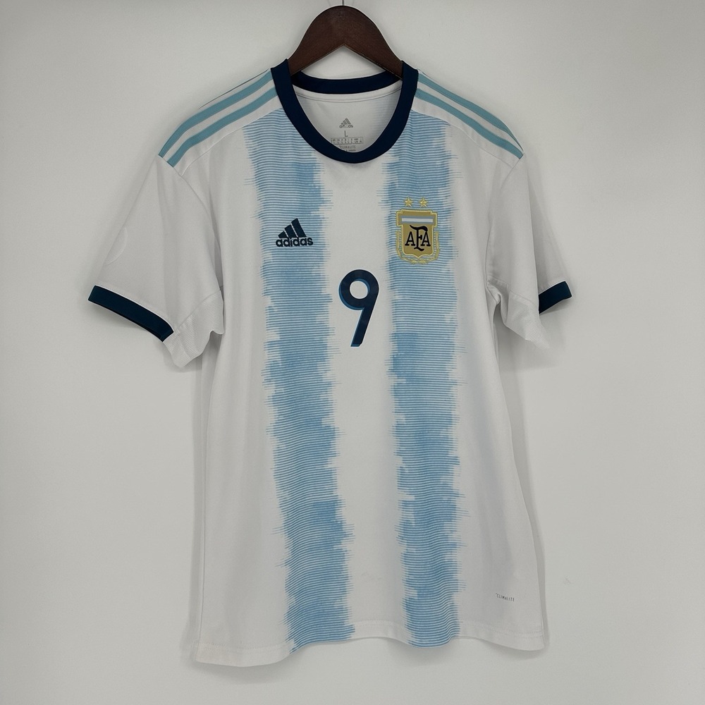 Adidas Argentina Home Jersey #9 Kun Agüero AFA 2019 Large White Climalite Soccer